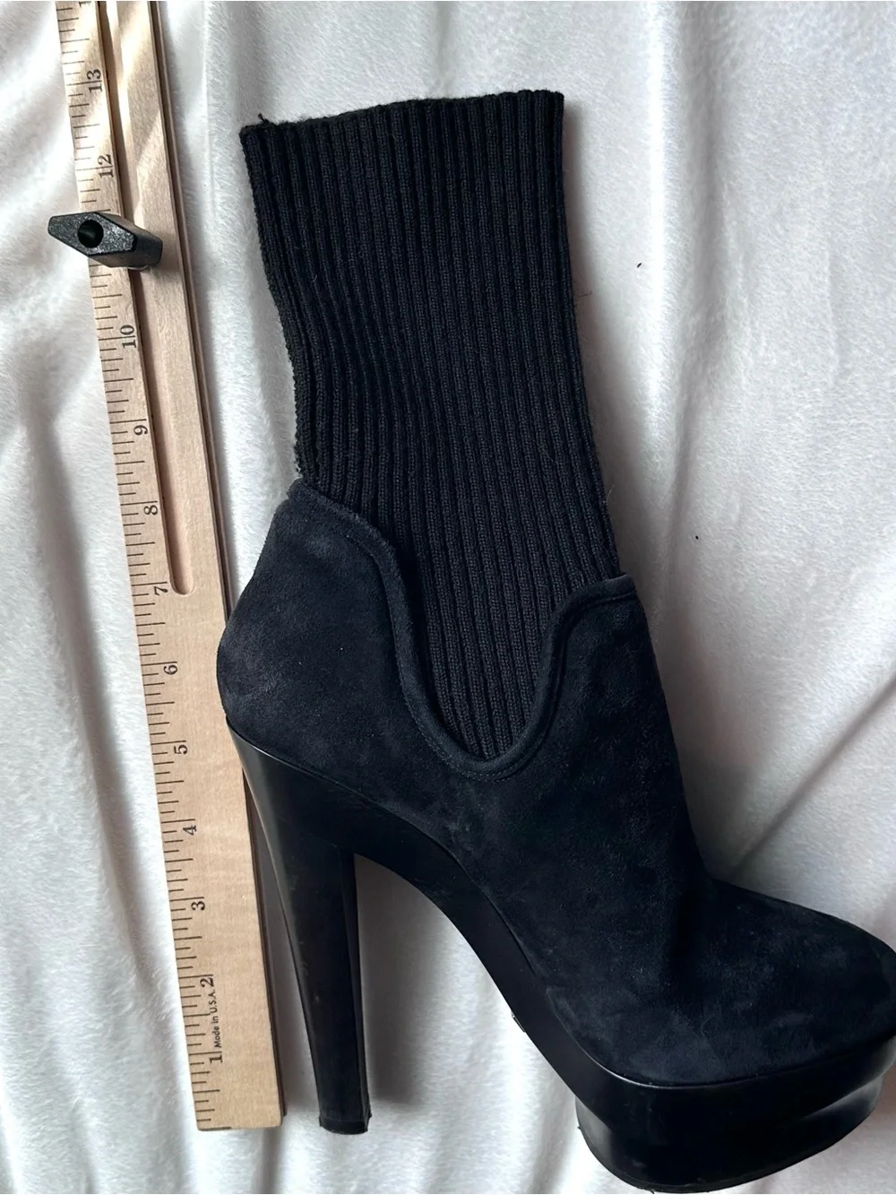 Enio Silla for Le Silla Black Suede Wool Sock Platform Stiletto Ankle Boot 7